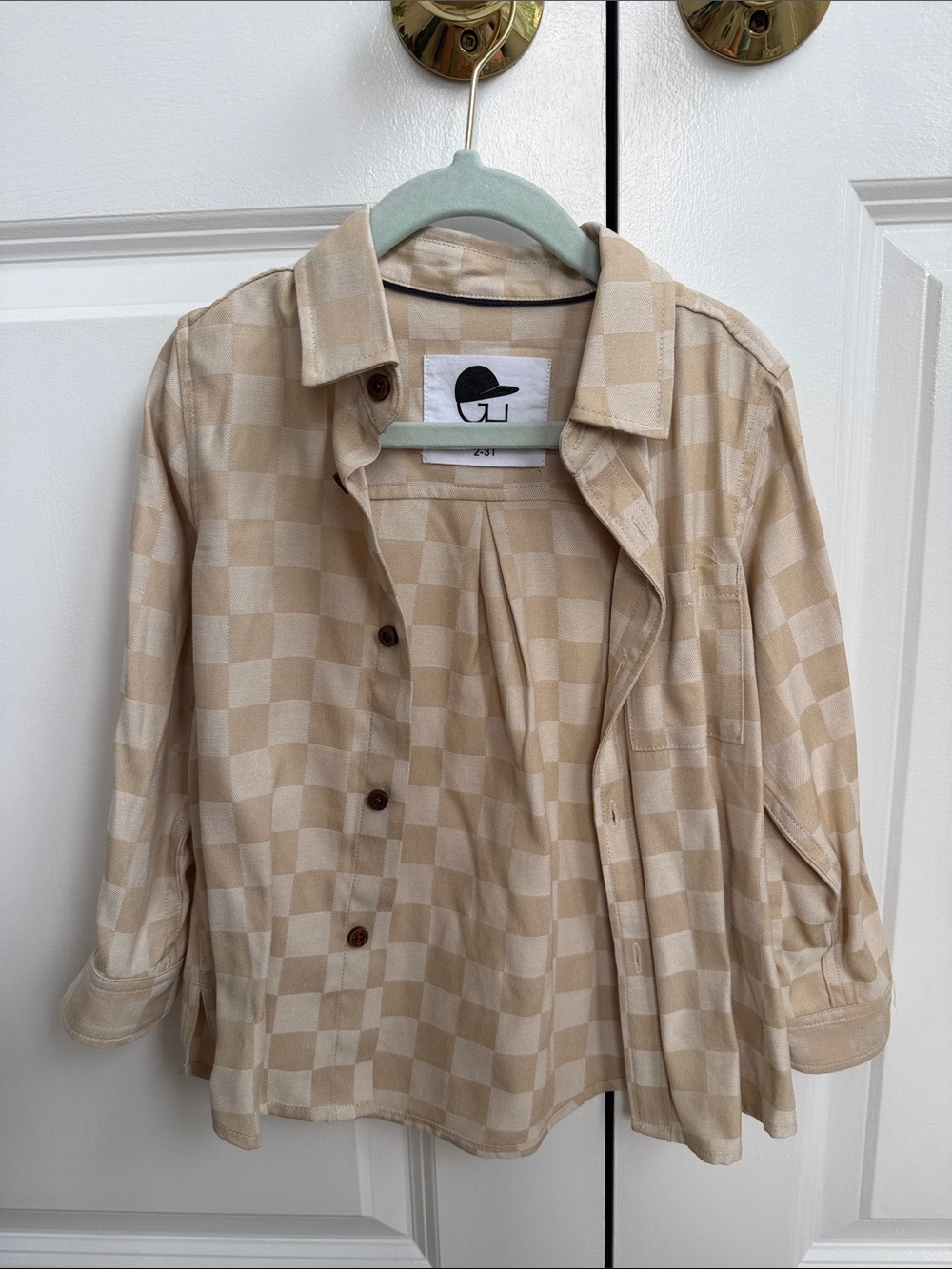 George’s Hat Checkerboard Beige Button-Up Shirt